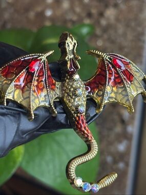 Gold and Red Dragon Brooch for Reptile Terrariums